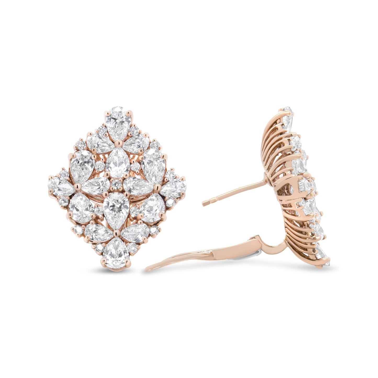 18K Rose Gold 8 1/3 Cttw Pear and Round Diamond Floral Cluster